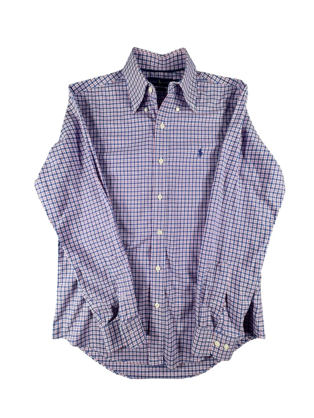 Polo Ralph Lauren Check Plaid Button Down Shirt Blue Red Non Iron Mens S